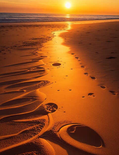 Foto l'immagine di un tramonto dorato su una spiaggia tranquilla che proietta un caldo bagliore nostalgico