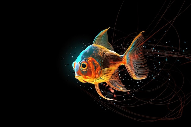 Image of goldfish with beautiful colors and light on a dark background Pet Fishs Animals Illustration generative AI