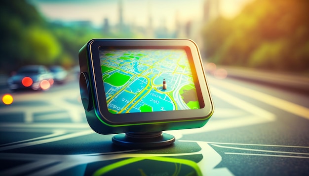 Photo an image of gps device on the road generative ai