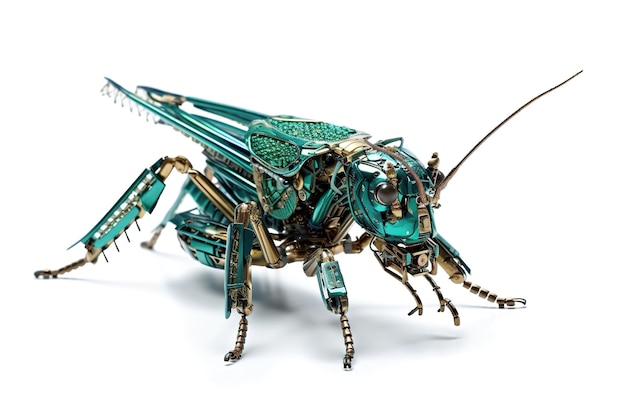 Image of a grasshopper modified into a robot on a white background Insect Animals Illustration Generative AI