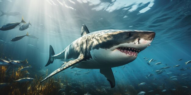 A image great white shark underwater with beautiful view ai generative