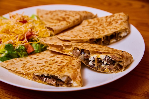 Photo image of greek gyro quesadilla with simple side salad