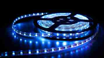 Photo image of a green led strip in a dark room