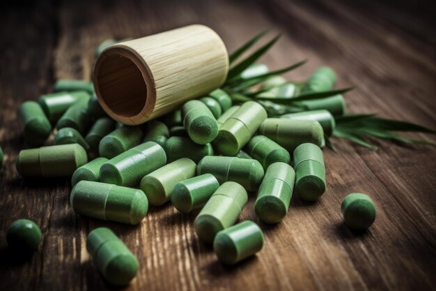 Image of Green Organic pills tablets generative AI