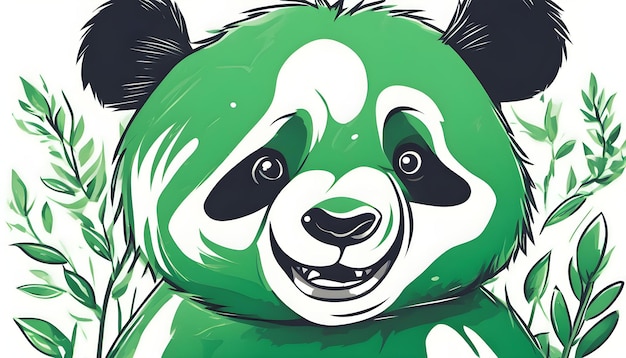 An image in green of a playful happy panda