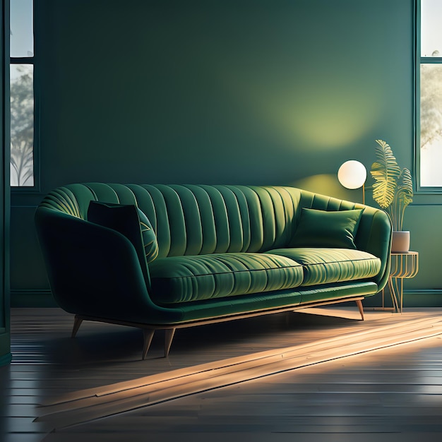 The image of the green sofa