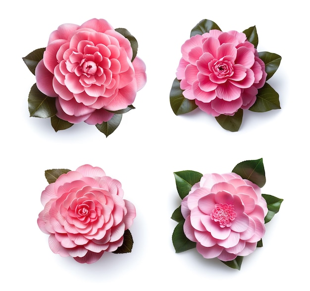Image group of camellia flowers on white background Nature Illustration Generative AI