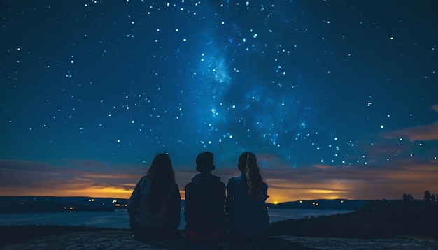 Photo an image of a group of friends enjoying earth hour by stargazing