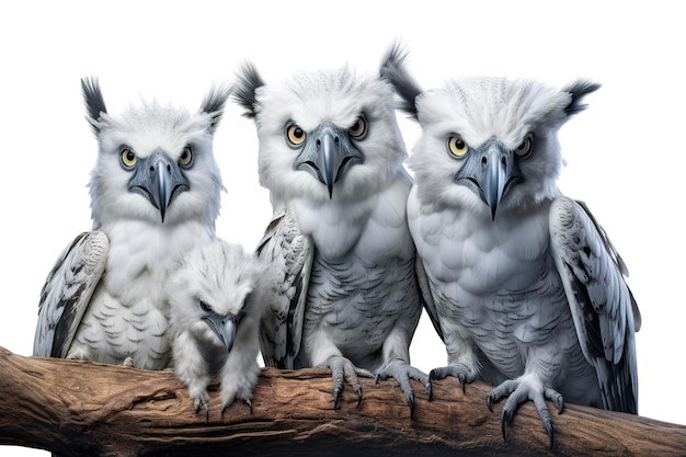 Image of group of harpy eagle on a branch on a white background Birds Animals Illustration Generative AI