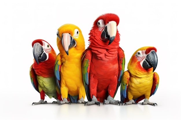 Image of group of parrot on a white background Birds Pet Animals Illustration Generative AI