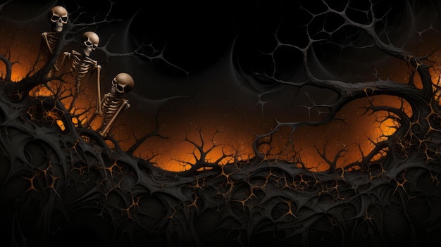 an image of a halloween scene with skeletons in the background