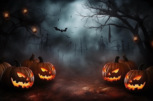 An image of hallowween scene decor for halloween banner and party