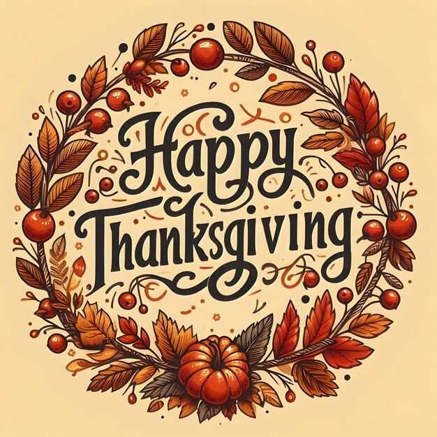 Photo image of hand drawn happy thanksgiving typography with text postcard