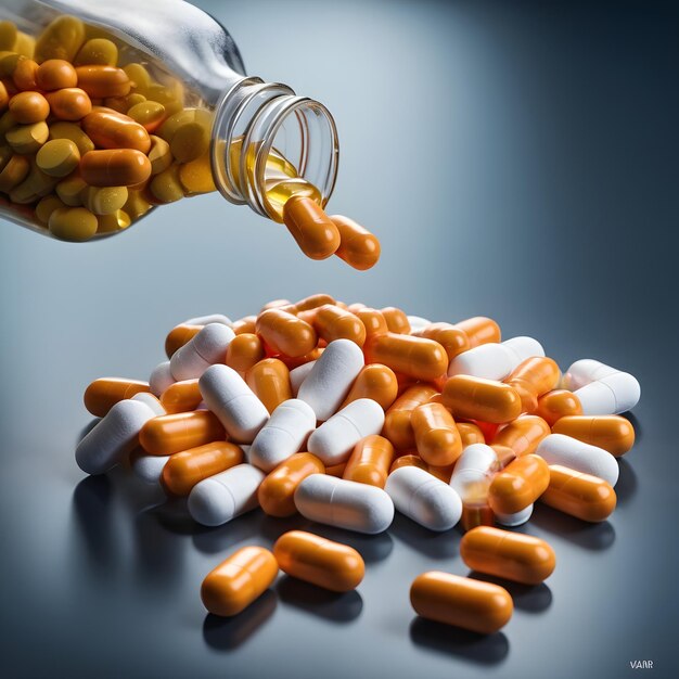 Foto un'immagine di una mano che versa pillole da una bottiglia in un'altra per la gestione dei farmaci