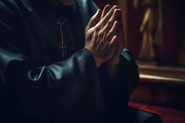 image hands of priests praying in the church