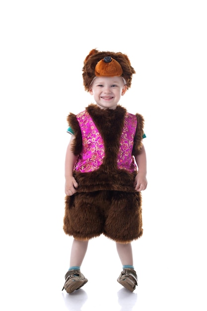 Image of happy boy dressed in bear suit