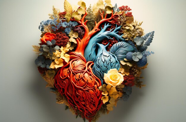 an image of a heart covered in leaves and various plants