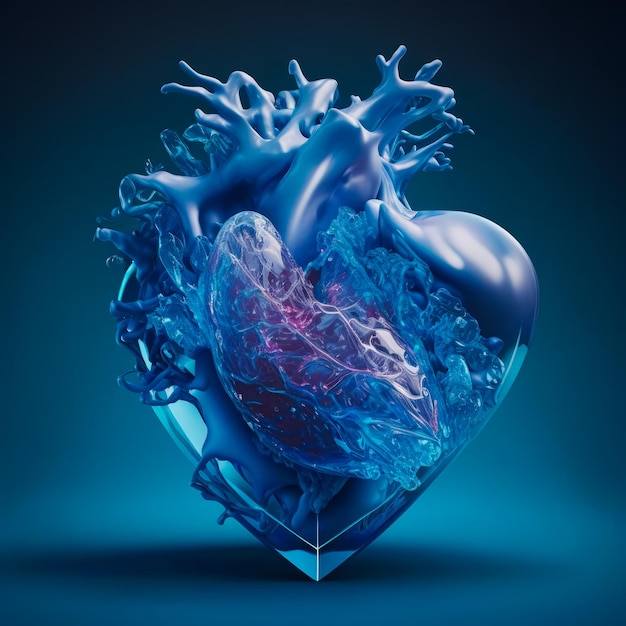 An image of heart with blue liquid flowing through it Generative AI