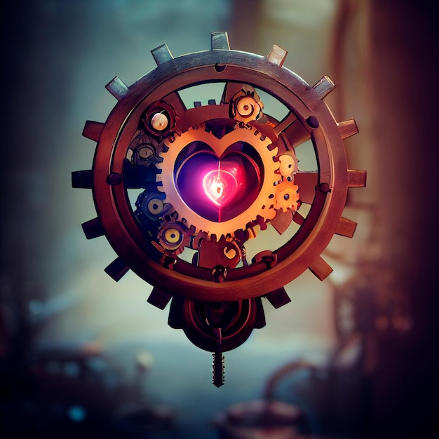 Image of heart with gears in steampunk style