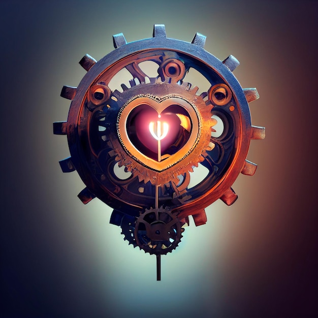 Image of heart with gears in steampunk style