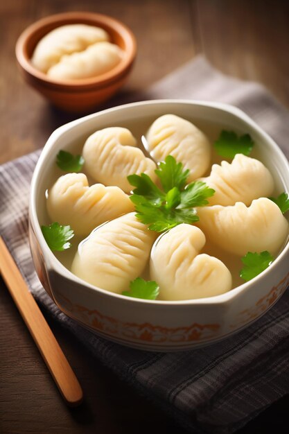 Photo an image of a heartshaped bowl of chicken and dumpling soup