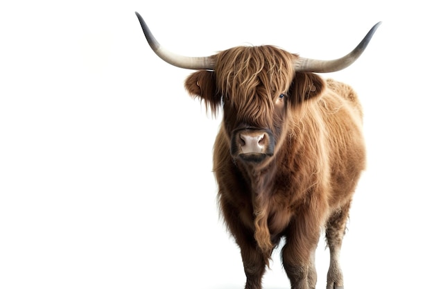 Image of a highland cow on white background Farm animals Illustration Generative AI