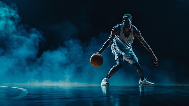 An image highlighting a basketball players swift and precise dribbling skills