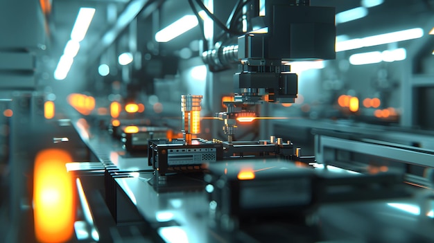 An image of a hightech robotic assembly line within a manufacturing plant robots