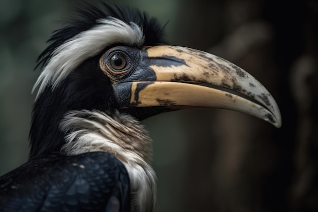 Image of hornbill head in the forest on natural background Wild Animals Bird illustration Generative AI