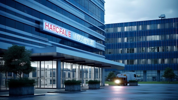 An image of a hospital sign indicating the presence of medical care