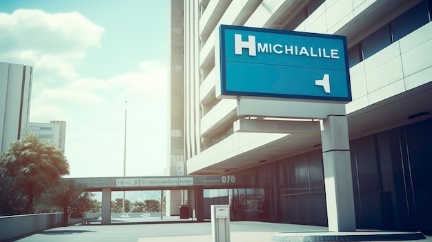 An image of a hospital sign indicating the presence of medical care