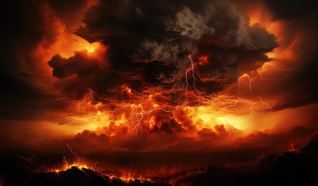 An image of a huge cloud of fire and lightning generative ai