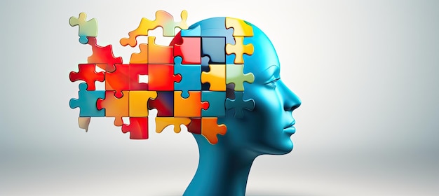 Immagine di una testa umana fatta di pezzi di puzzle con colori vivaci ia generativa