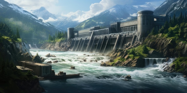 Image of a hydroelectric dam as a source of energy the movement of water Generative AI