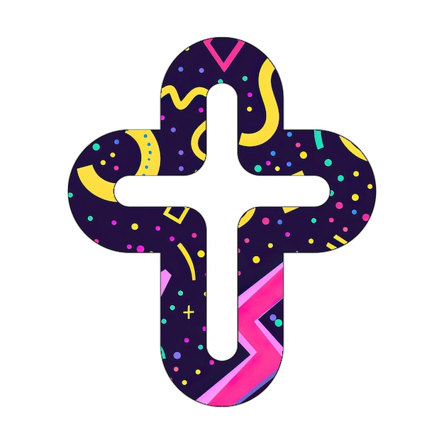 Икона изображения пересекает религию Фиолетовый стиль 80-х
