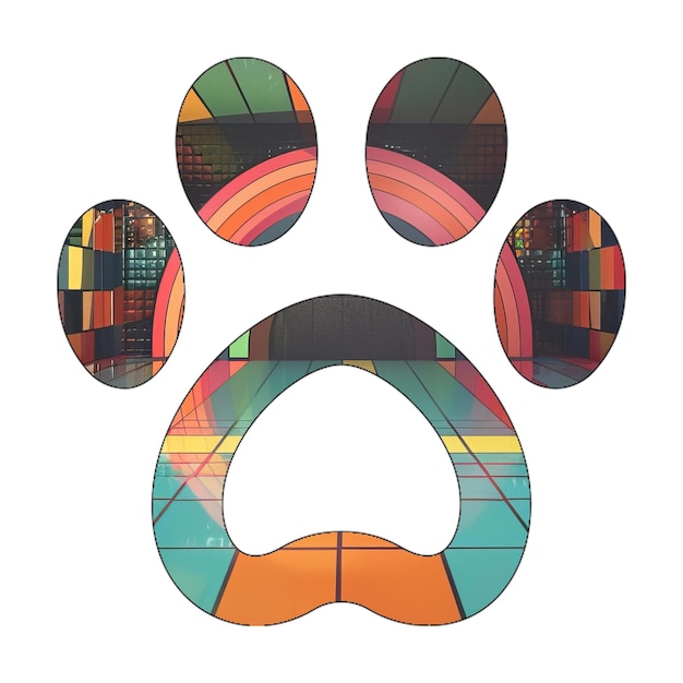 Photo image icon paw geometric 70s background old style