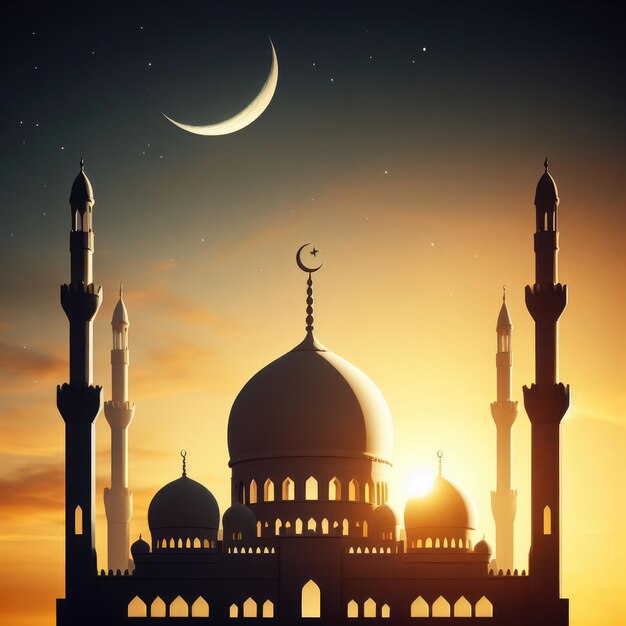 Photo an image inspired by the mosque and the crescent moon