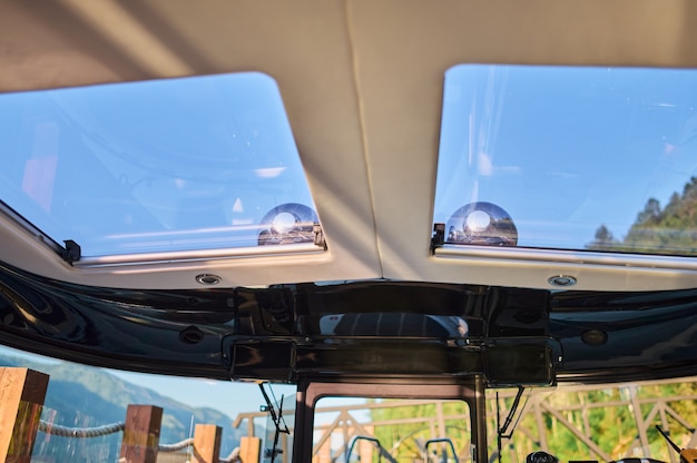 Image of the interior of a small transport motorboat