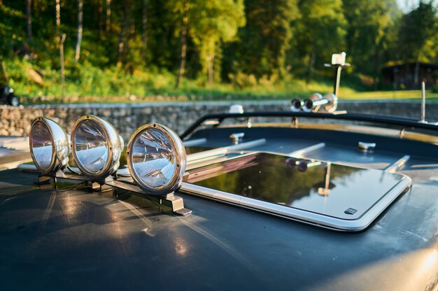 Image of the interior of a small transport motorboat