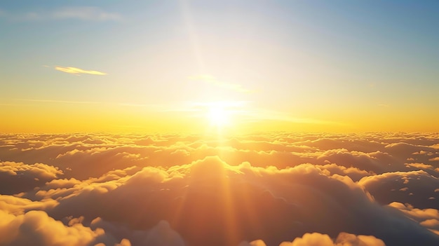 The image is a beautiful landscape of a sunrise over the clouds