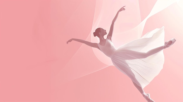 The image is a beautiful painting of a ballerina in a white tutu She is leaping through the air with her arms outstretched