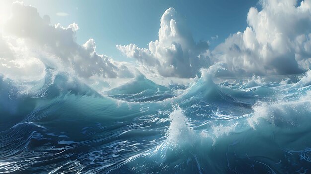 Photo the image is a beautiful seascape the deep blue water is churned up into waves by a strong wind