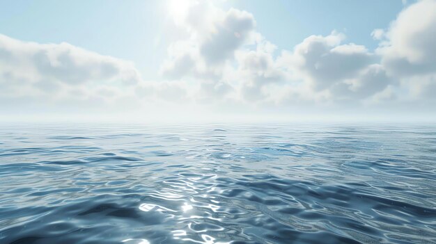 The image is a beautiful seascape The ocean is calm and blue and the sky is clear and sunny