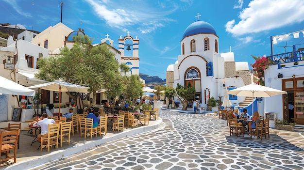 Photo the image is of a beautiful streetscape in santorini greece