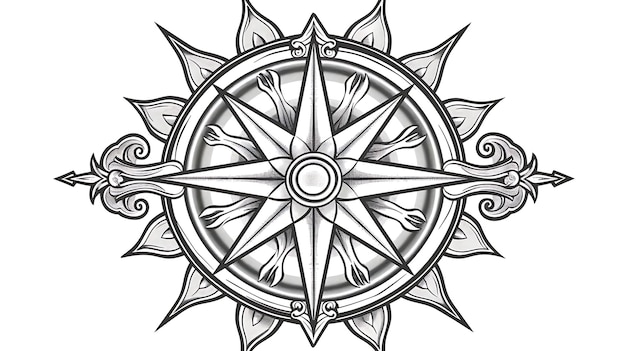 Photo the image is a black and white vector illustration of a compass