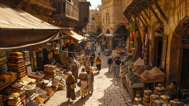 Photo the image is a bustling middle eastern market