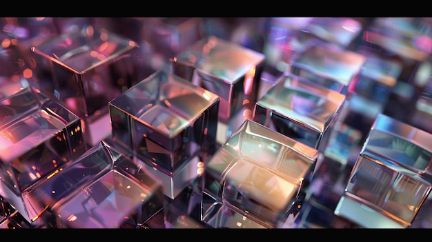 The image is rendered in 3D it has a geometric background crystallized glass texture and a square prism grid
