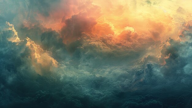 The image is set against a textured paper background with a gradient color scheme with fog and clouds in the background