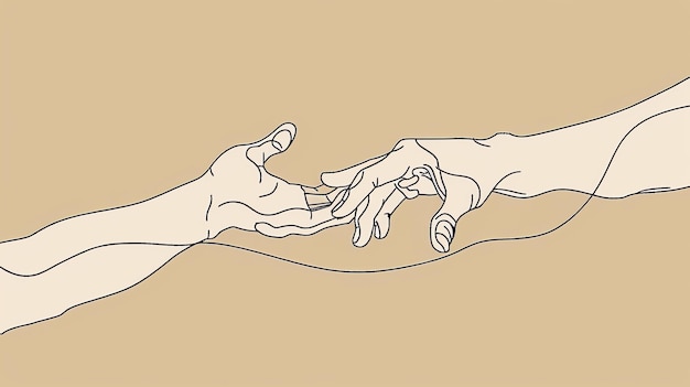 The image is a simple line drawing of two hands reaching out to each other The hands are drawn in a minimalist style with no shading or details