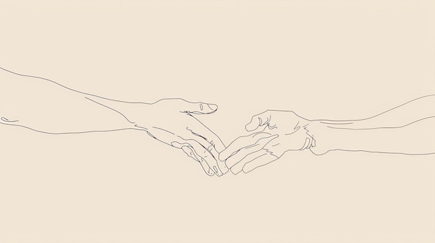 The image is a simple line drawing of two hands reaching out to each other